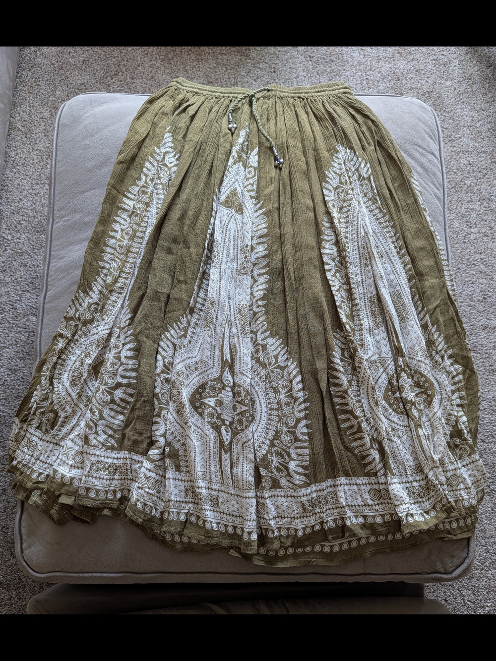 Philosophy Olive Green Maxi Skirt with White Print